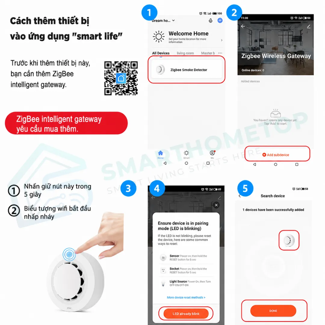 Cảm biến báo khói Tuya Zigbee
