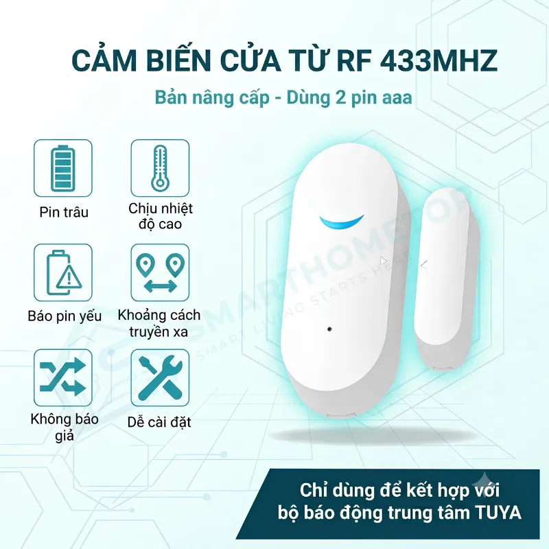 Cảm biến cửa từ có còi hú và đèn chớp Tuya WiFi báo động độc lập