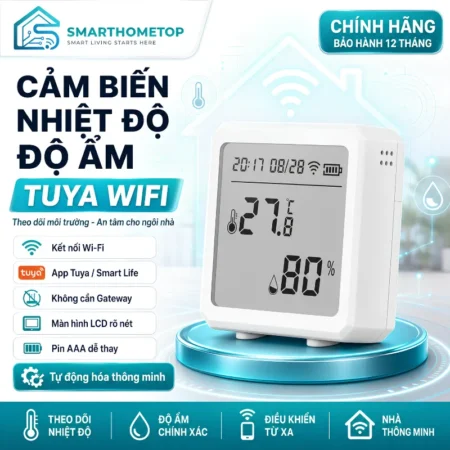 Cảm Biến Nhiệt Độ Và Độ Ẩm Tuya WiFi Có Màn Hình LCD