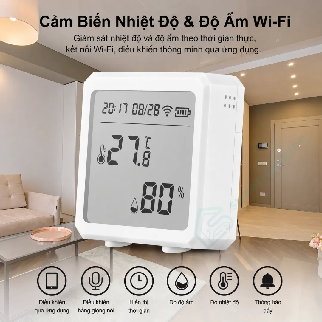 Cảm Biến Nhiệt Độ Và Độ Ẩm Tuya WiFi Có Màn Hình LCD