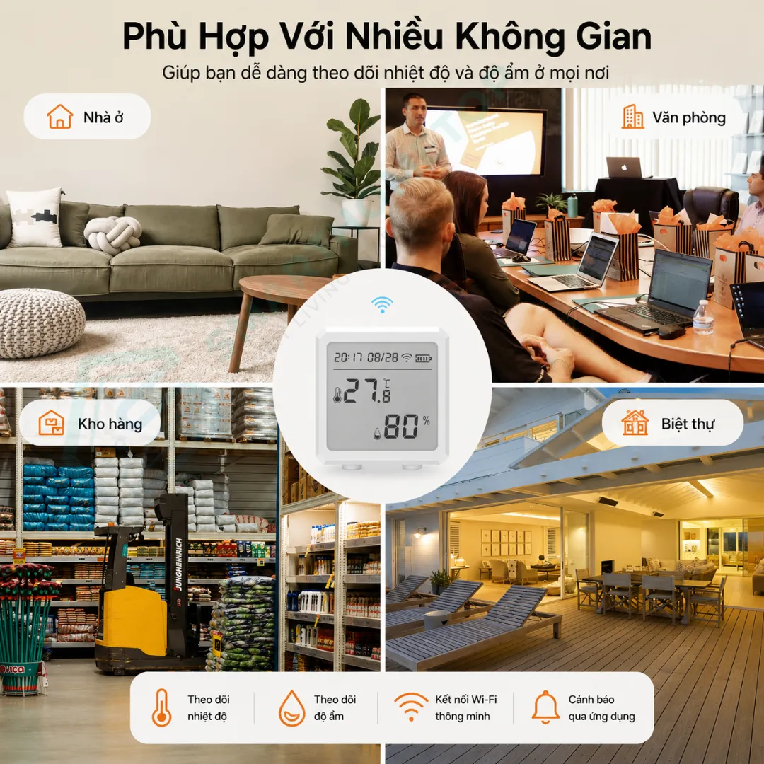 Cảm Biến Nhiệt Độ Và Độ Ẩm Tuya WiFi Có Màn Hình LCD
