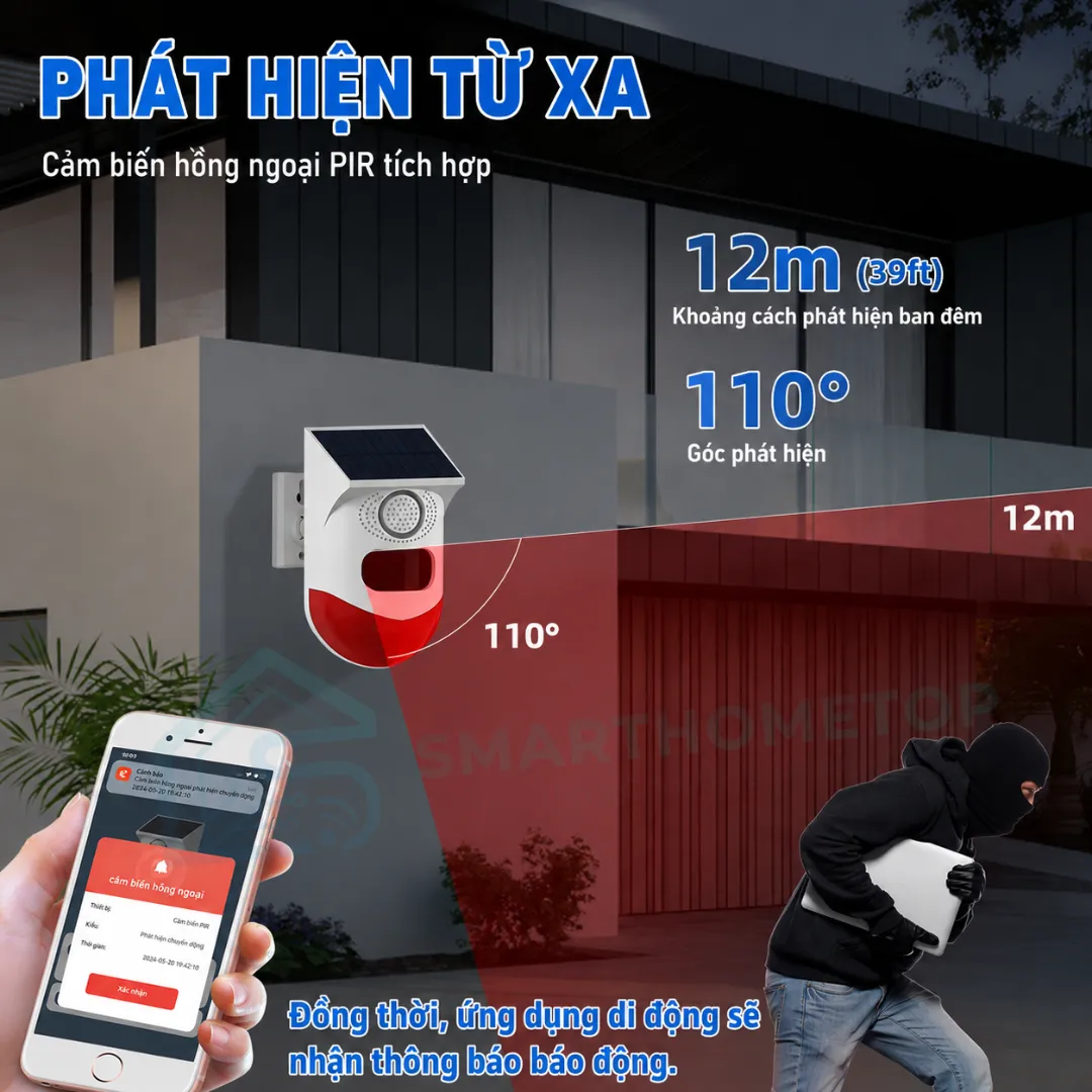Còi hú năng lượng mặt trời Tuya WiFi