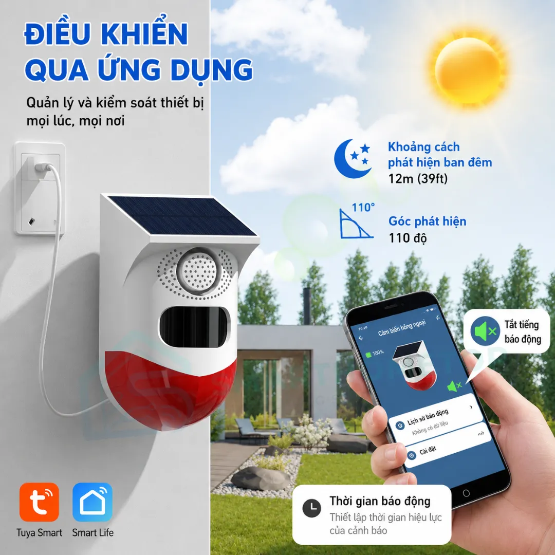 Còi hú năng lượng mặt trời Tuya WiFi