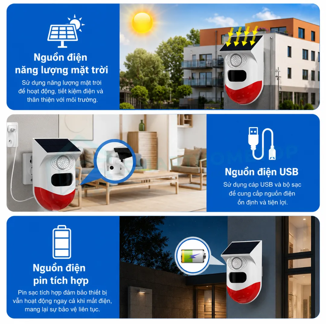 Còi hú năng lượng mặt trời Tuya WiFi