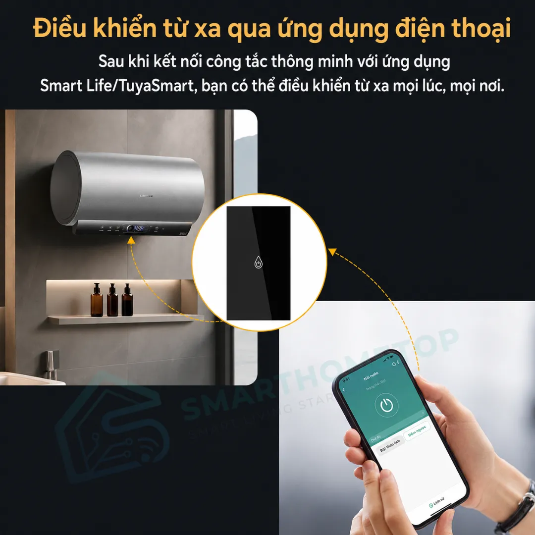 Công tắc bình nóng lạnh thông minh WiFi Tuya 40A điều khiển từ xa bằng điện thoại SmartHomeTop