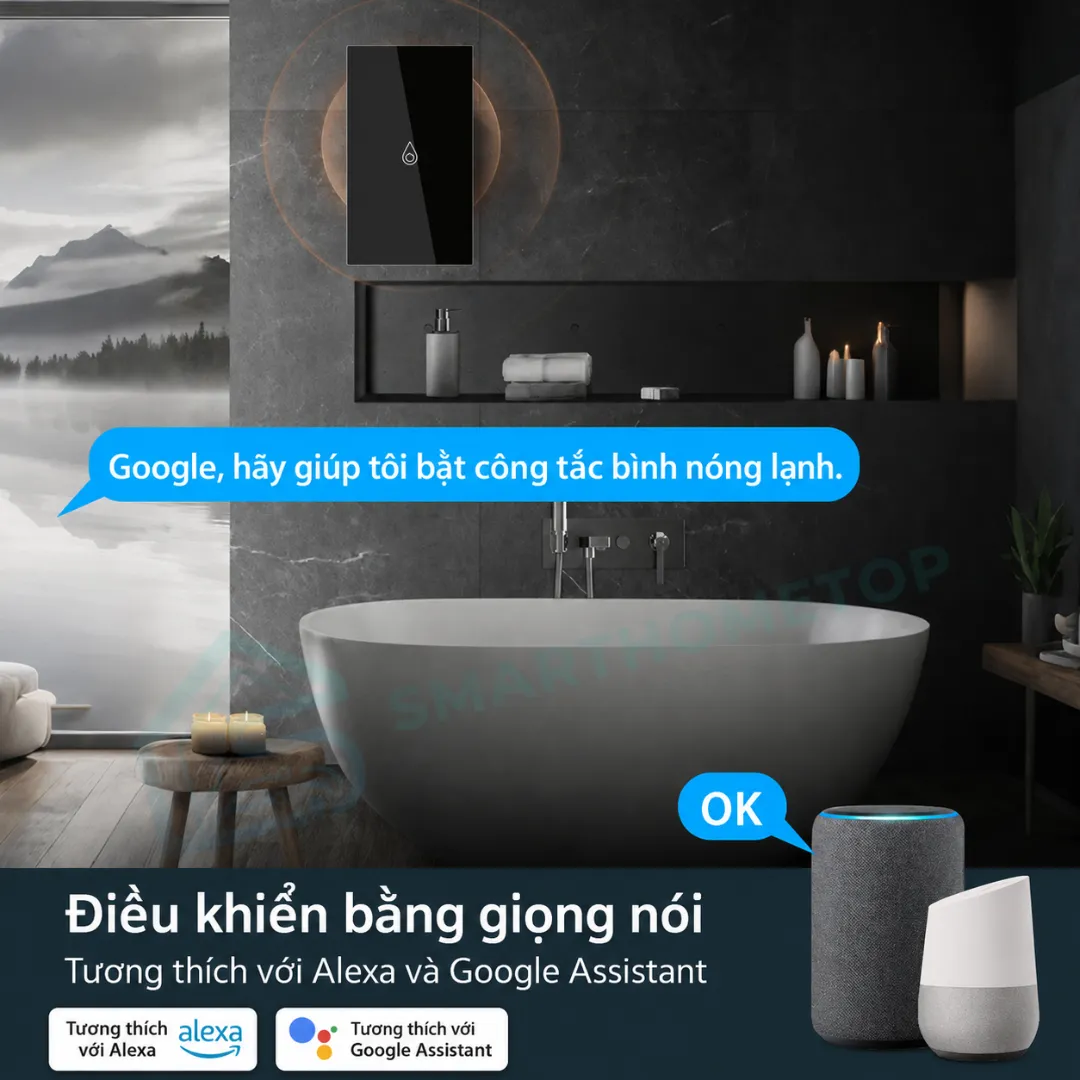 Công tắc bình nóng lạnh thông minh WiFi Tuya 40A điều khiển từ xa bằng điện thoại SmartHomeTop