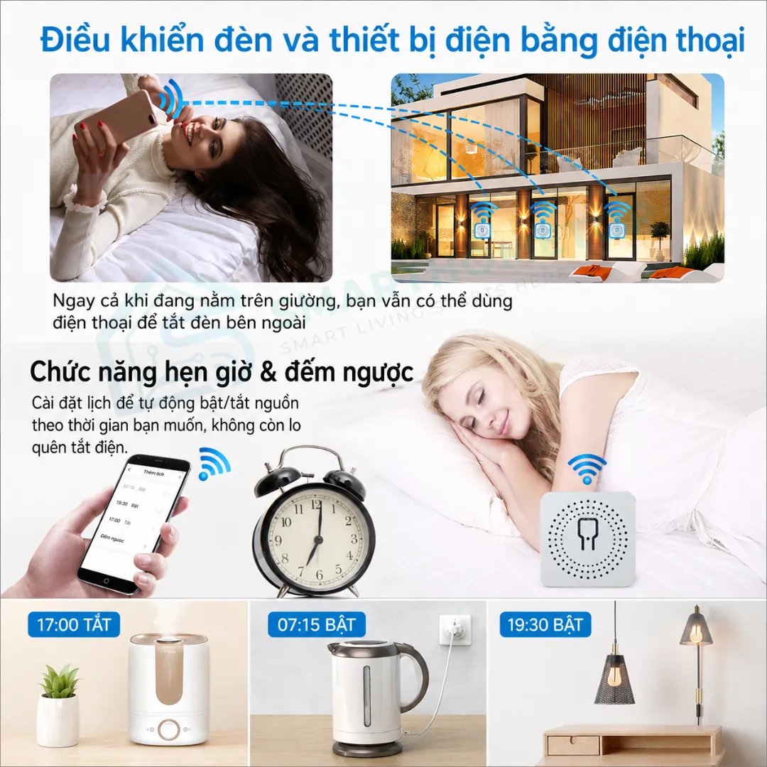 Công tắc thông minh Tuya 16A MINI WiFi Smart Switch điều khiển thiết bị từ xa bằng điện thoại