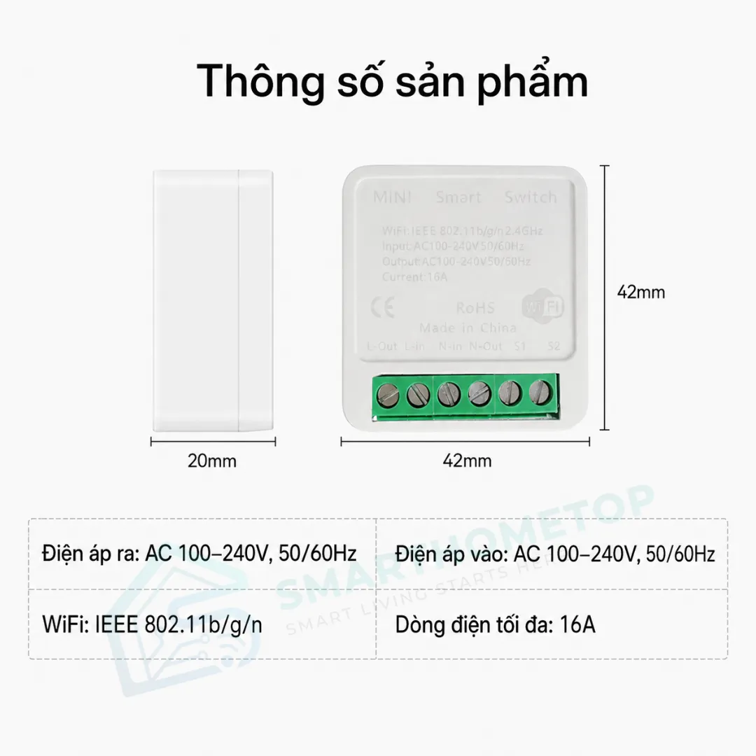 Công tắc thông minh Tuya 16A MINI WiFi Smart Switch điều khiển thiết bị từ xa bằng điện thoại