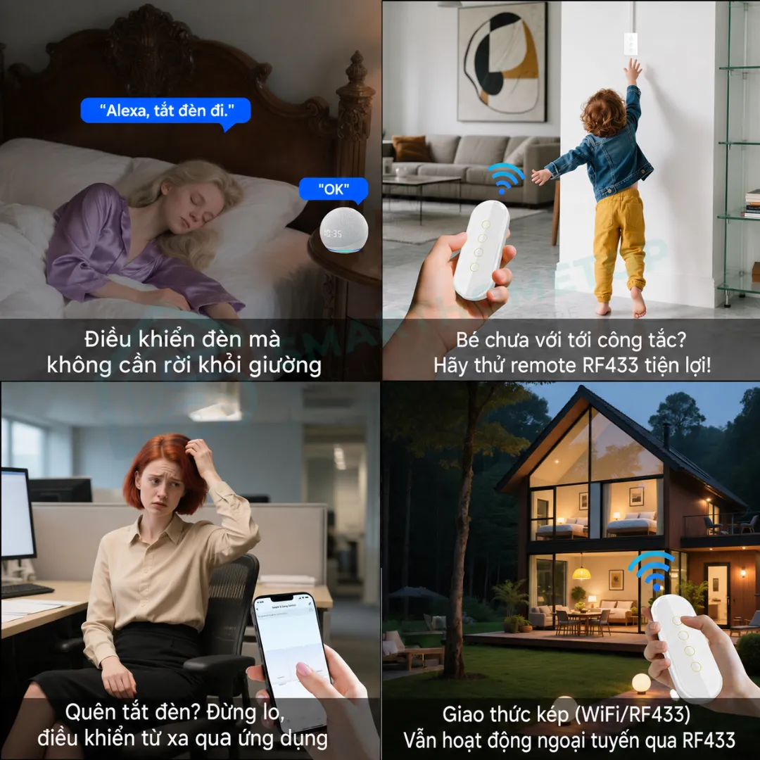 Công tắc thông minh Tuya WiFi hình chữ nhật điều khiển từ xa bằng điện thoại SmartHomeTop