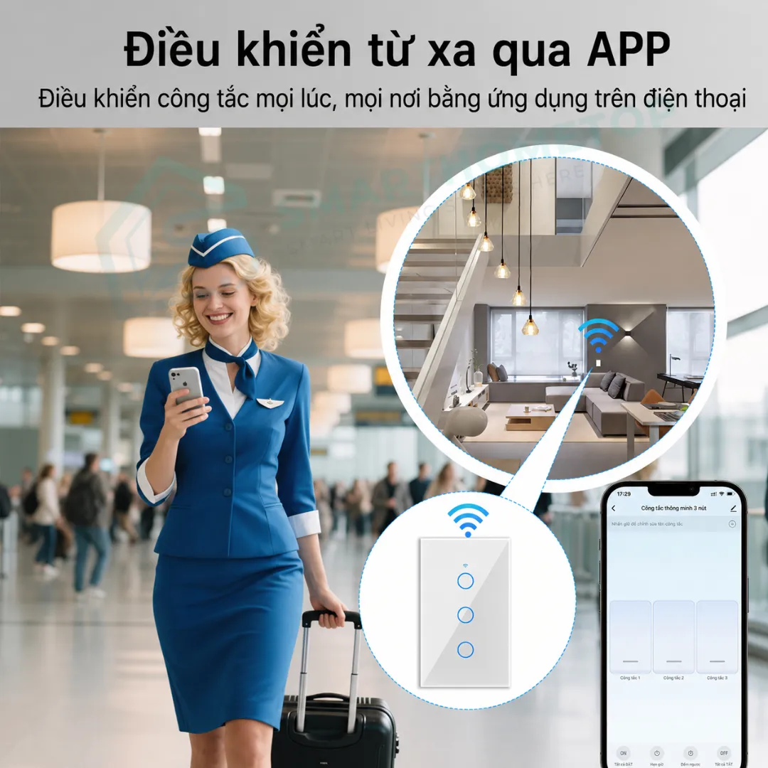 Công tắc thông minh Tuya WiFi hình chữ nhật điều khiển từ xa bằng điện thoại SmartHomeTop