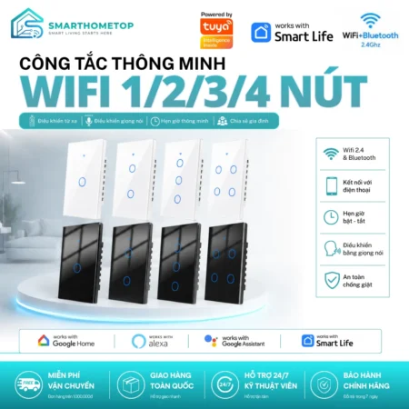 Công tắc thông minh Tuya WiFi hình chữ nhật điều khiển từ xa bằng điện thoại SmartHomeTop