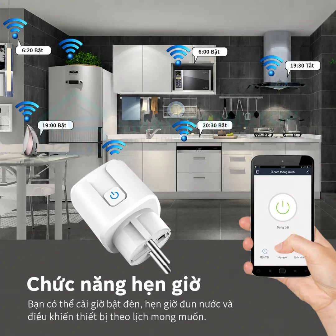 Ổ cắm thông tin WiFi Tuya 16A điều khiển từ xa bằng điện thoại hỗ trợ Google Home Alexa Smart Life