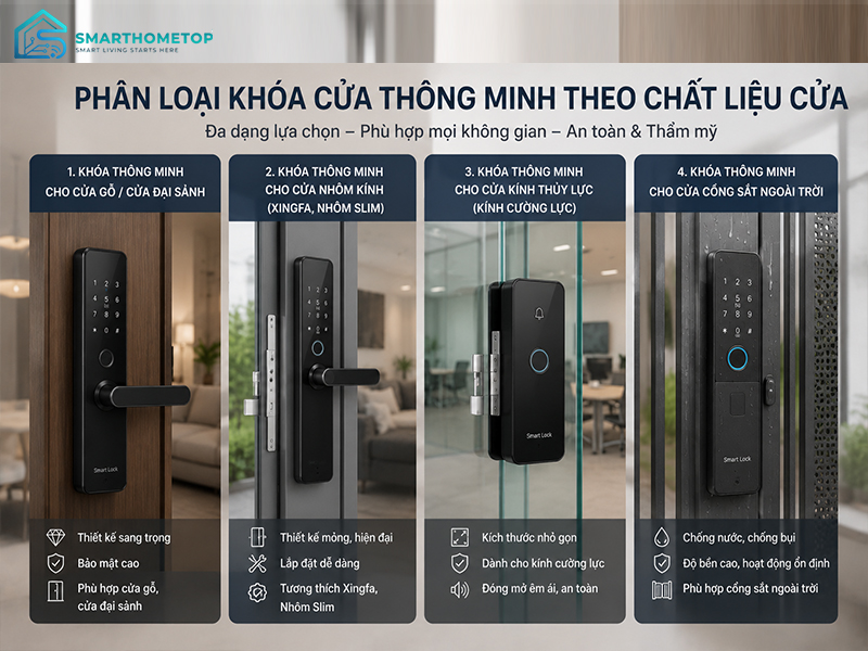 Phân Loại Khóa Cửa Thông Minh Theo Chất Liệu Cửa