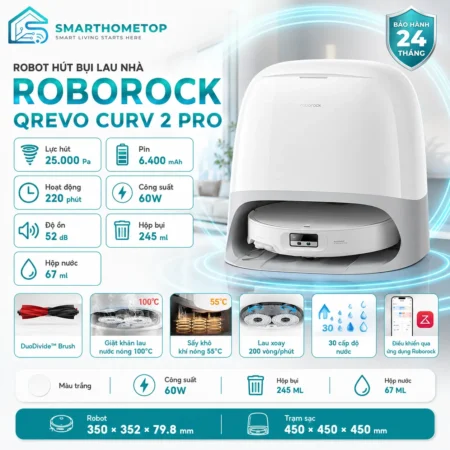 Robot Hút Bụi Lau Nhà Roborock Qrevo Curv 2 Pro