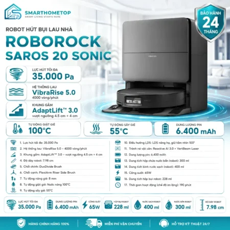 Robot Hút Bụi Lau Nhà Roborock Saros 20 Sonic