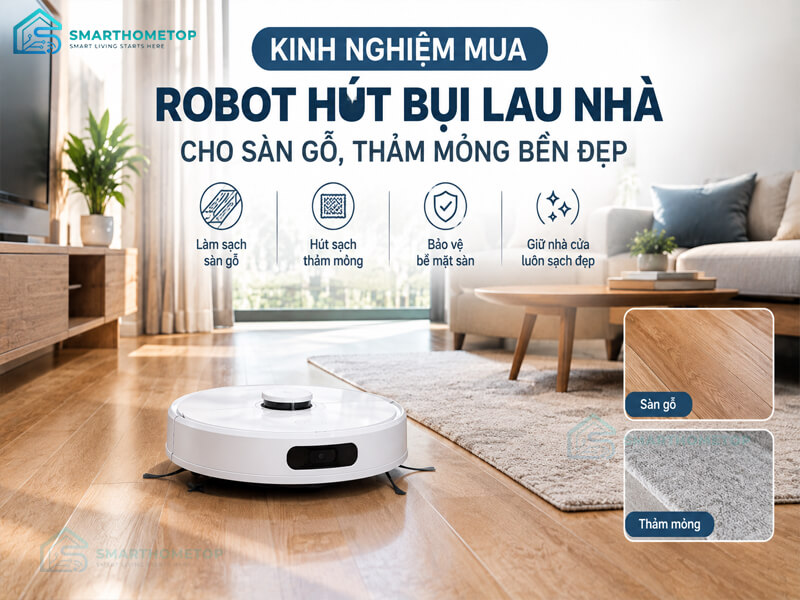 Kinh Nghiệm Mua Robot Hút Bụi Lau Nhà Cho Sàn Gỗ, Thảm Mỏng Bền Đẹp