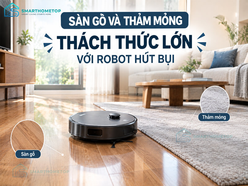 Sàn gỗ và thảm mỏng: Thách thức lớn với robot hút bụi